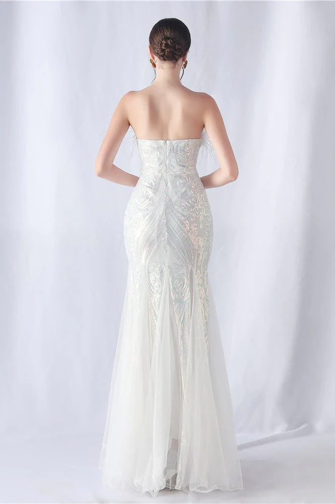 Ostrich Feather Sequin Evening Party Dress - Image 8