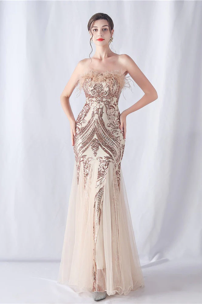 Ostrich Feather Sequin Evening Party Dress - Image 9