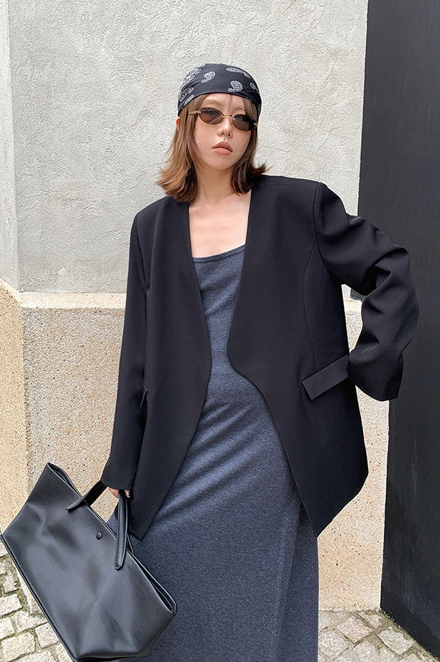 Oversized Black Casual Blazer - Image 4