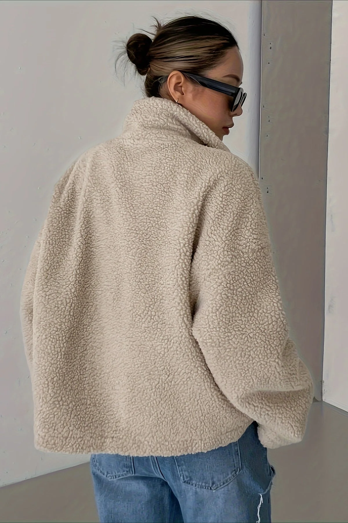 Oversized High Collar Fleece Jacket - Image 5
