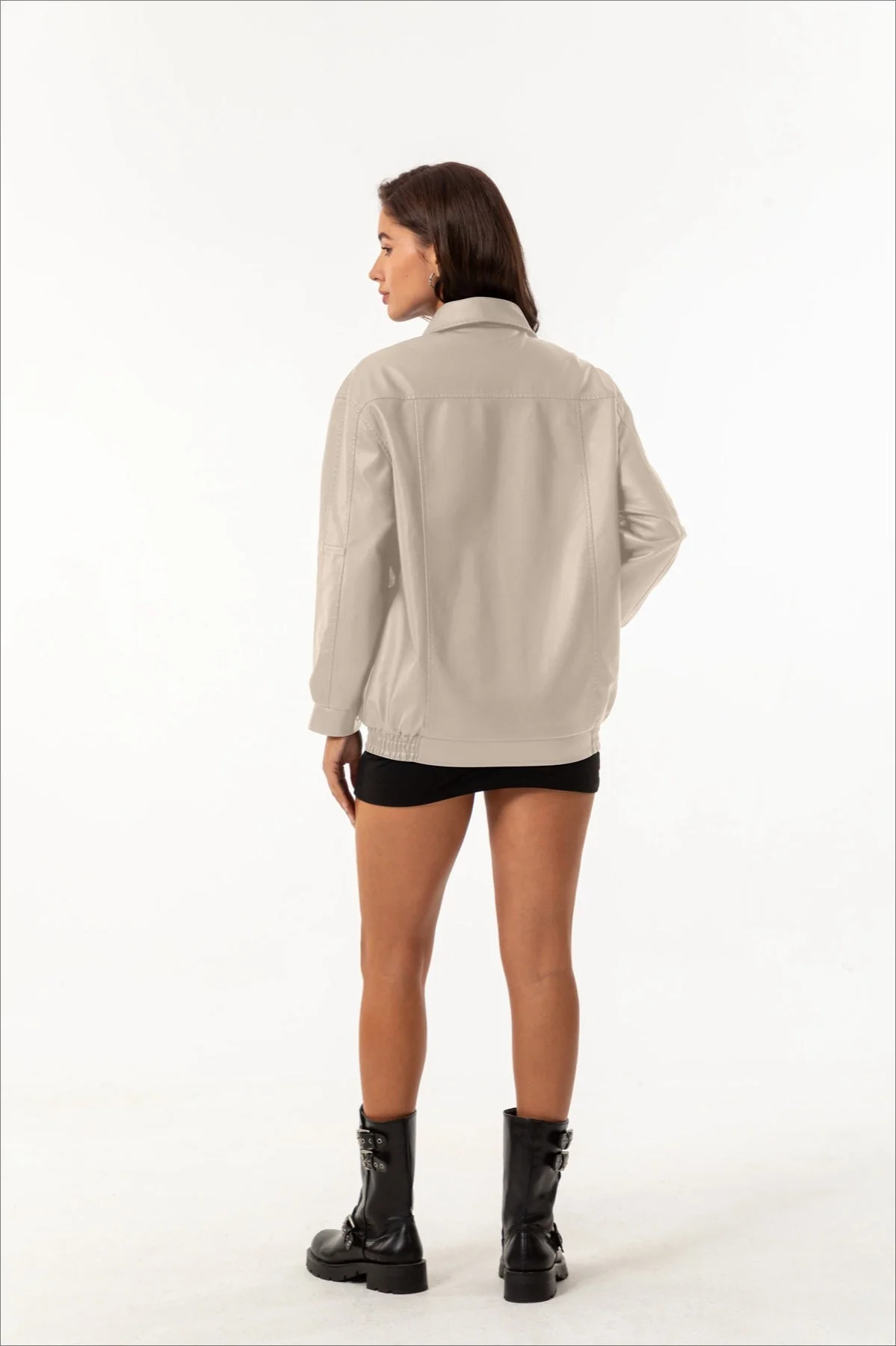 Oversized Lapel Leather Jacket - Image 10