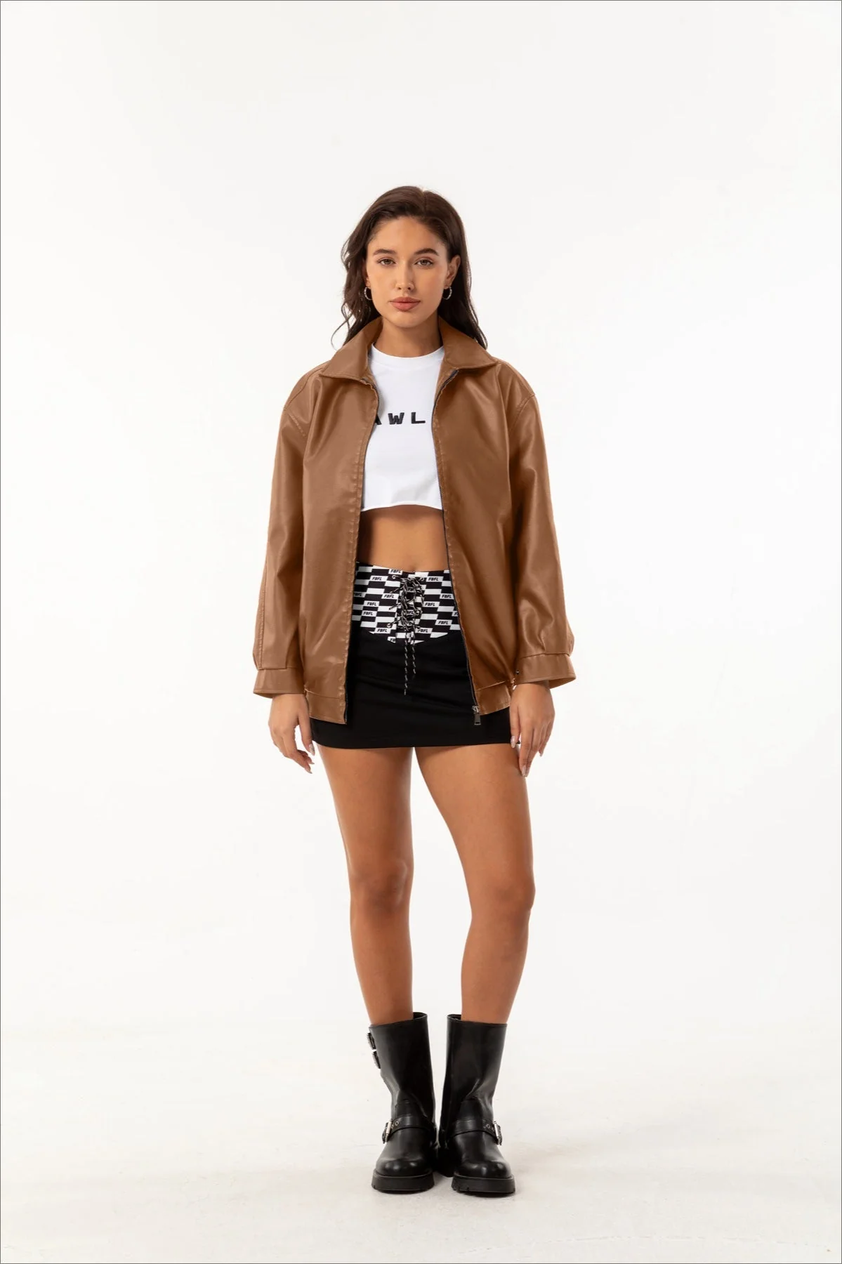 Oversized Lapel Leather Jacket - Image 11