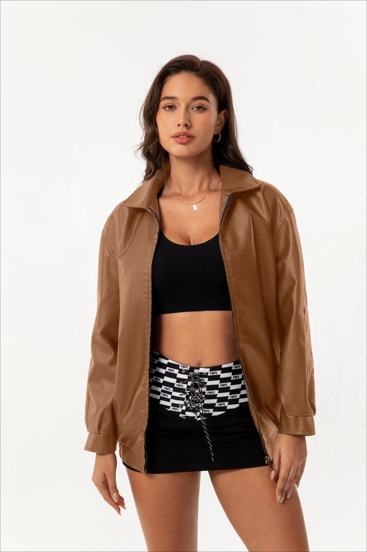 Oversized Lapel Leather Jacket - Image 12