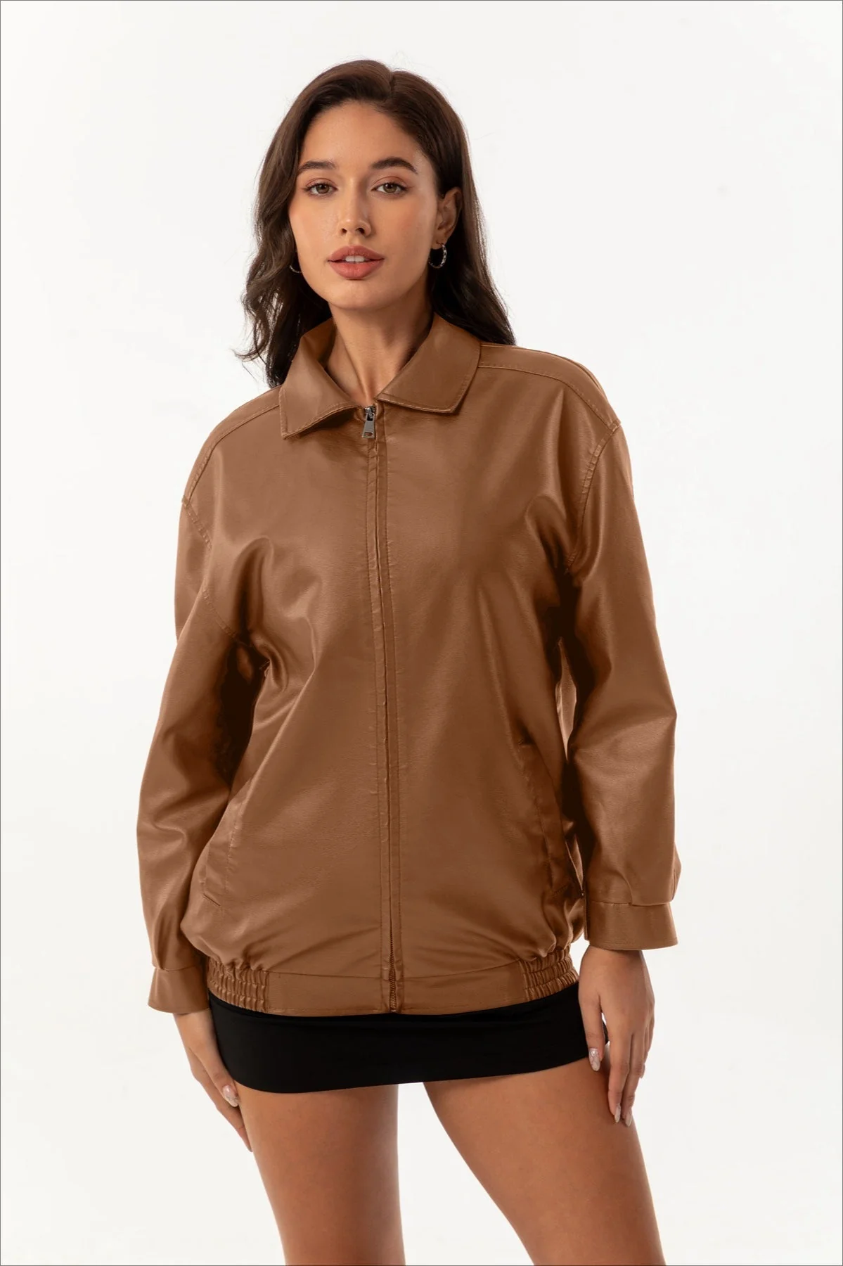 Oversized Lapel Leather Jacket - Image 13