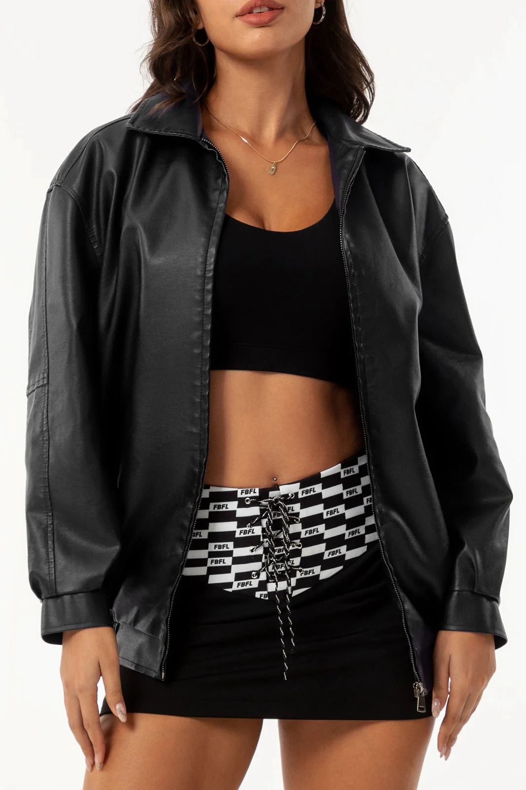 Oversized Lapel Leather Jacket - Image 2