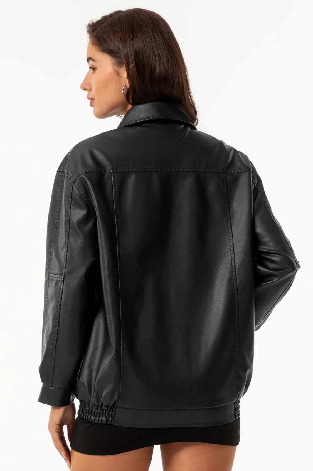 Oversized Lapel Leather Jacket - Image 3