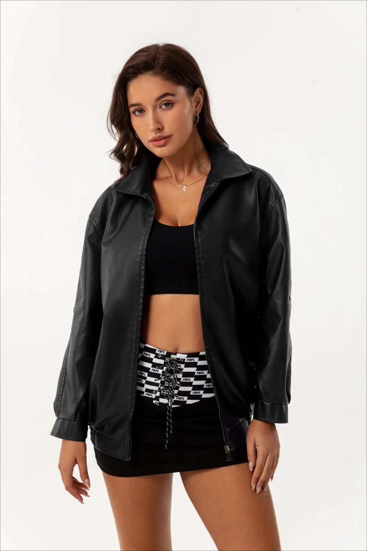 Oversized Lapel Leather Jacket - Image 5