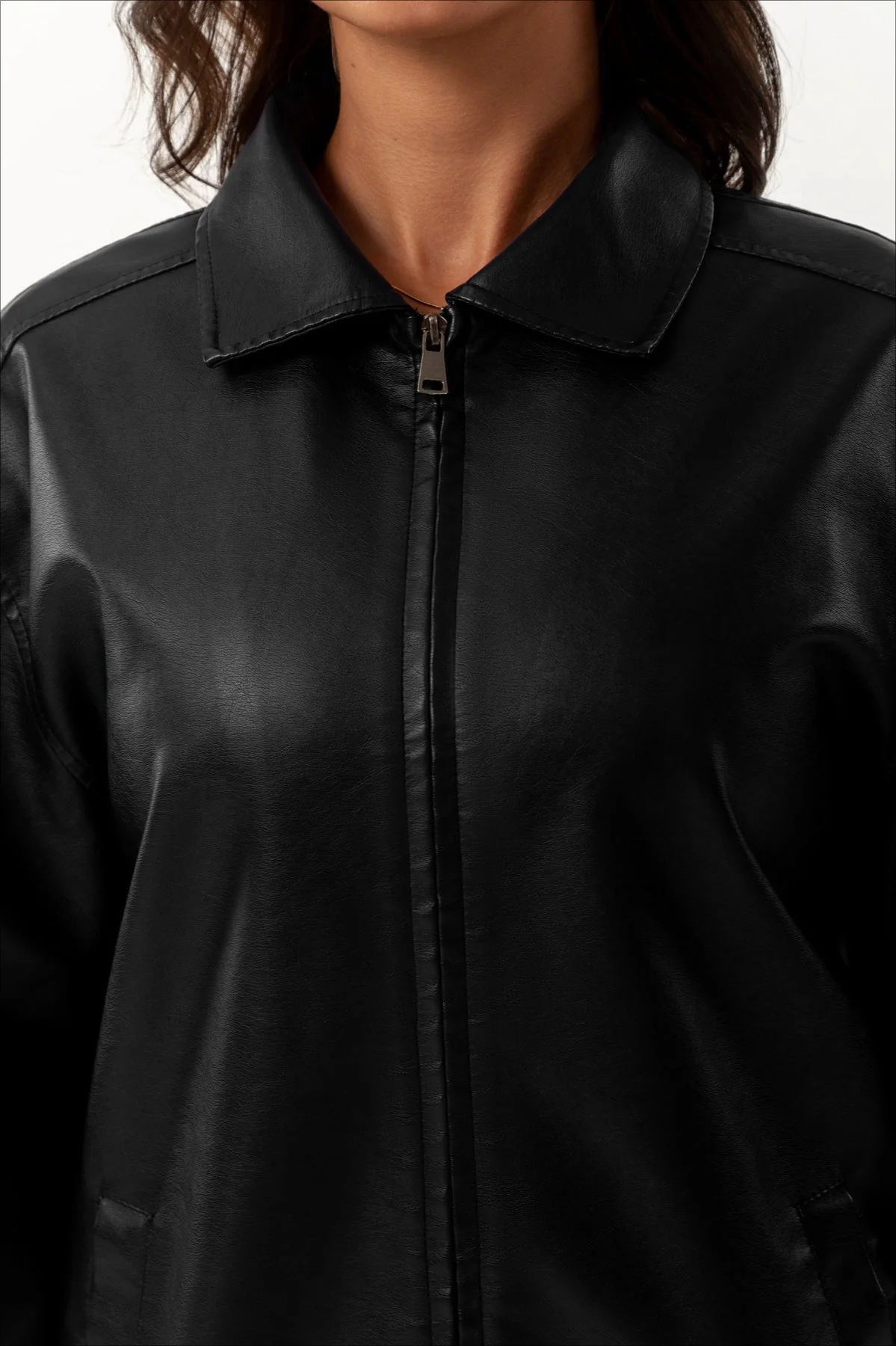 Oversized Lapel Leather Jacket - Image 7