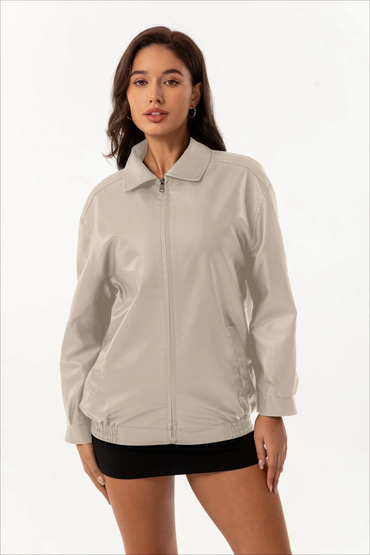 Oversized Lapel Leather Jacket - Image 8