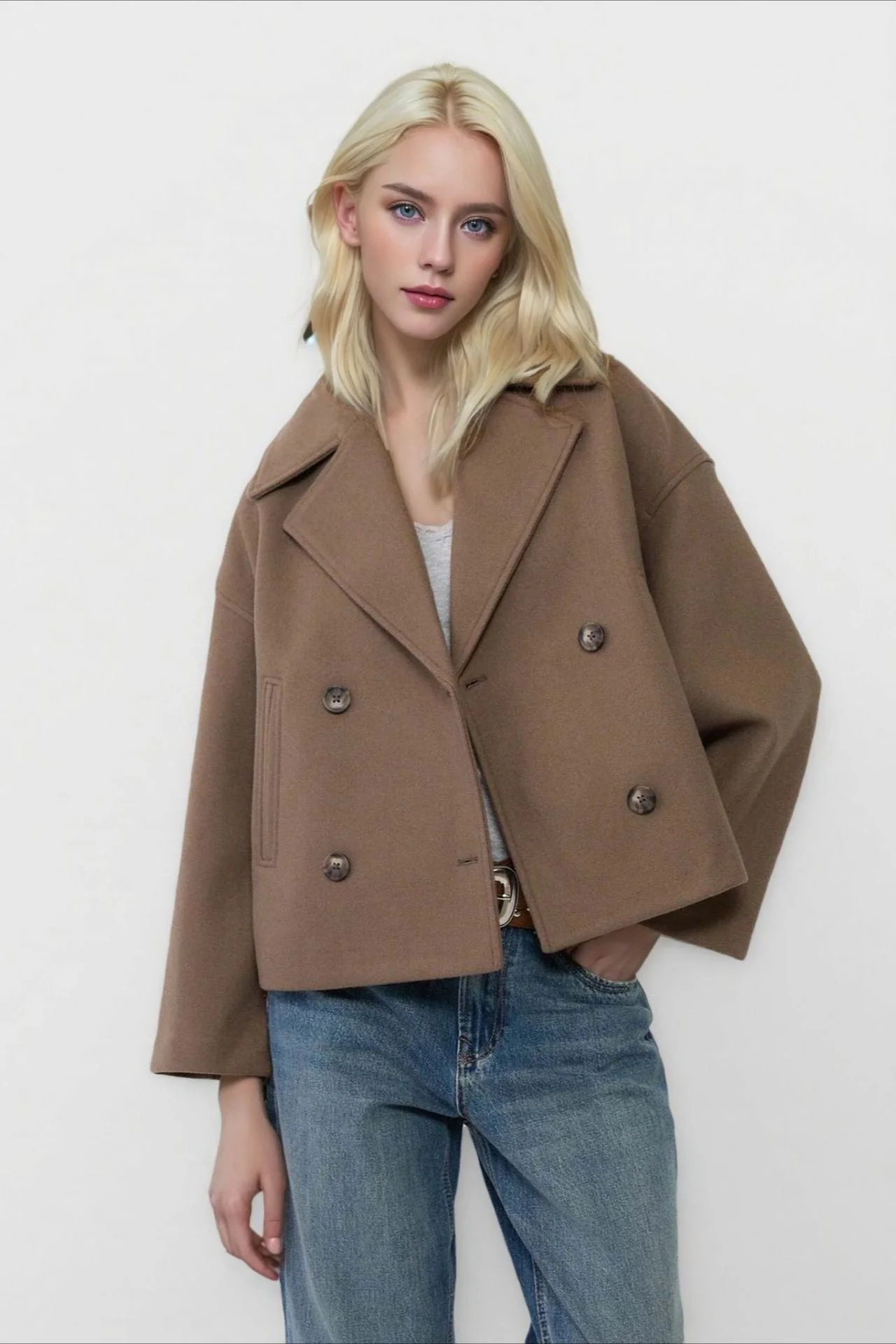 Oversized Lapel Wool Blend Jacket - Image 3