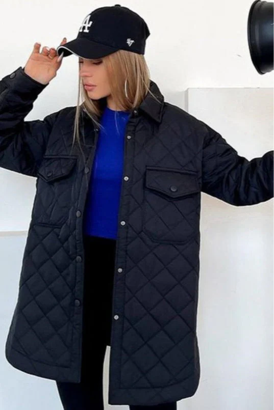 Oversized Longline Diamond Quilted Puffer Jacket - Image 9