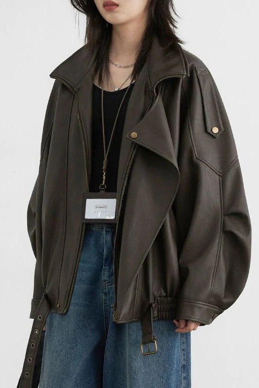 Oversized Moto Leather Jacket - Image 3