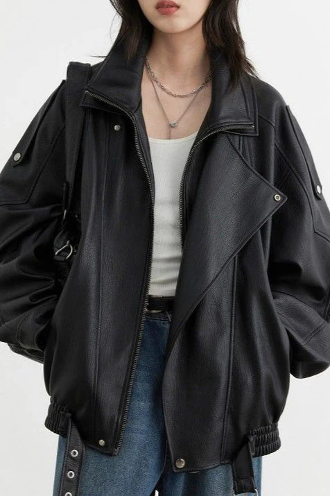 Oversized Moto Leather Jacket - Image 7
