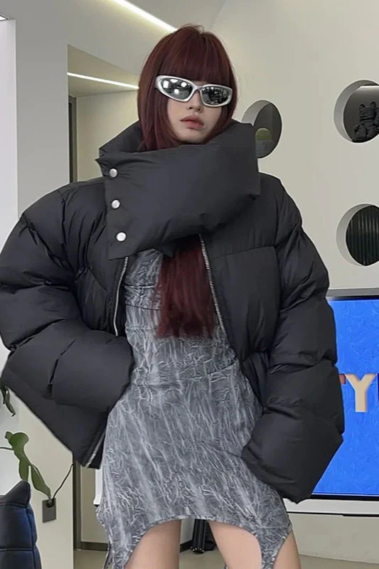 Oversized Snapshot Neck Warmer Puffer Jacket - Image 2