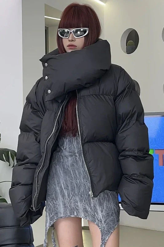 Oversized Snapshot Neck Warmer Puffer Jacket - Image 3