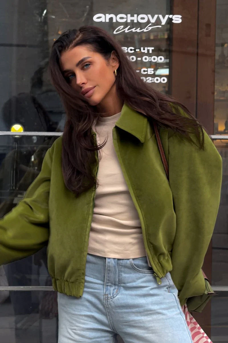 Oversized Velvet Baseball Style Jacket - Image 2