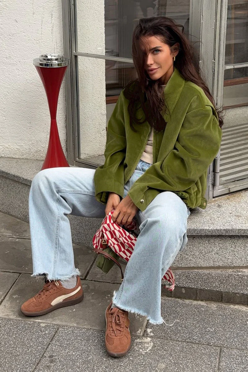 Oversized Velvet Baseball Style Jacket - Image 7