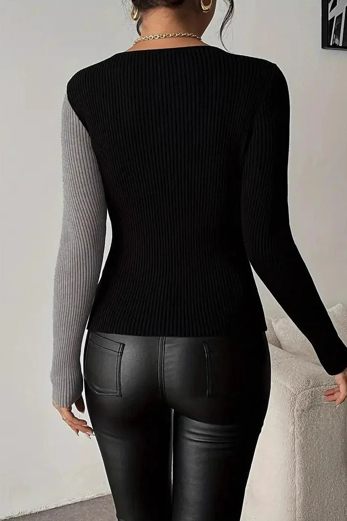 Patchwork Stripe Pullover Sweater - Image 2