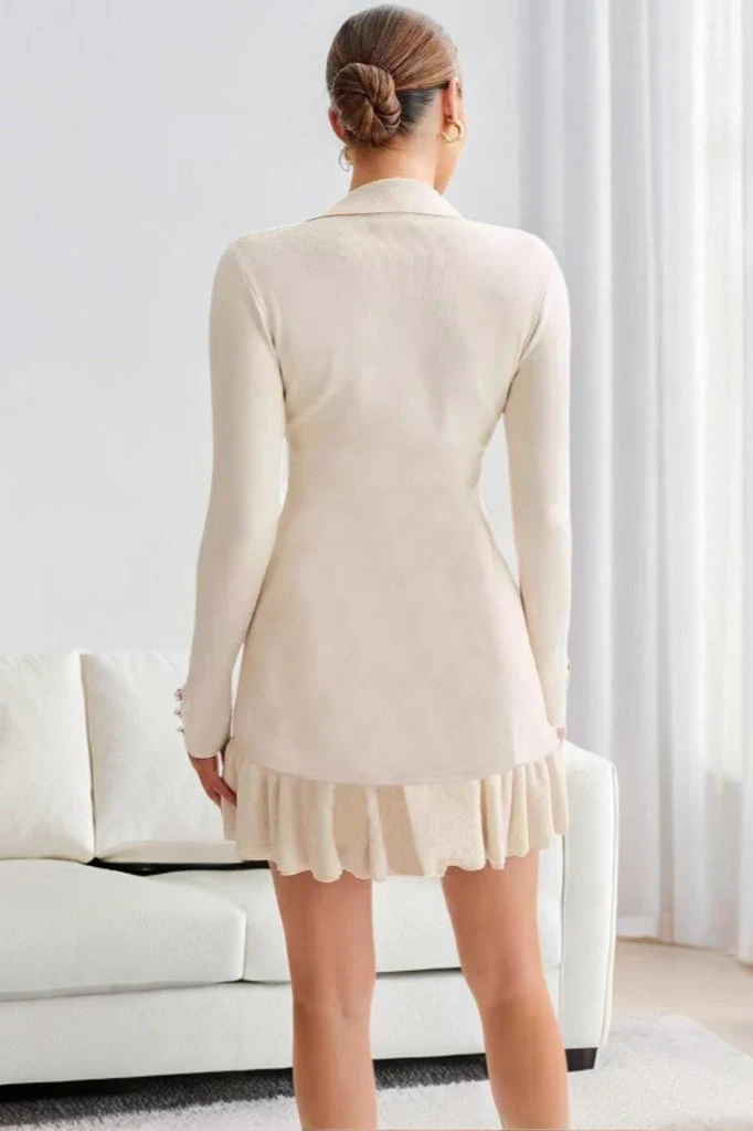 Pearl Button Ruffled Collar Knit Sweater Dress - Image 9