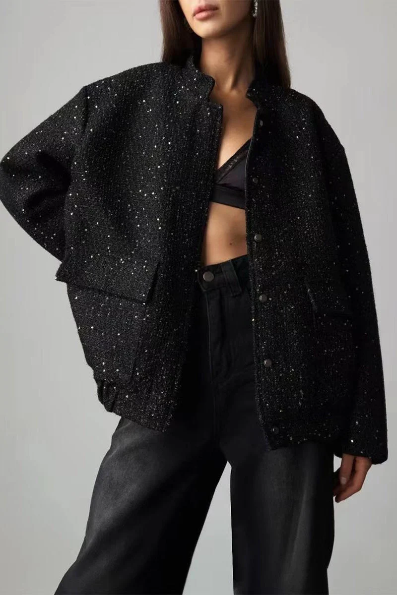 Pearl Embellished Cropped Aviation Jacket - Image 2