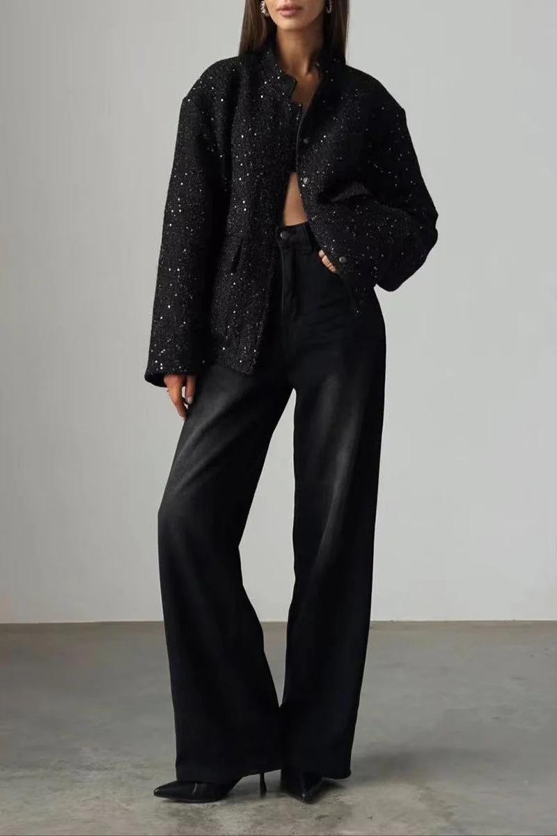 Pearl Embellished Cropped Aviation Jacket - Image 3