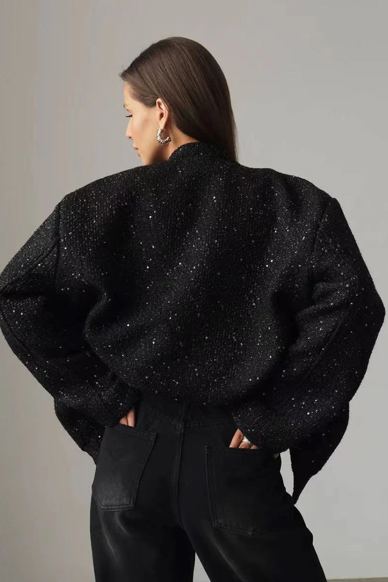 Pearl Embellished Cropped Aviation Jacket - Image 4