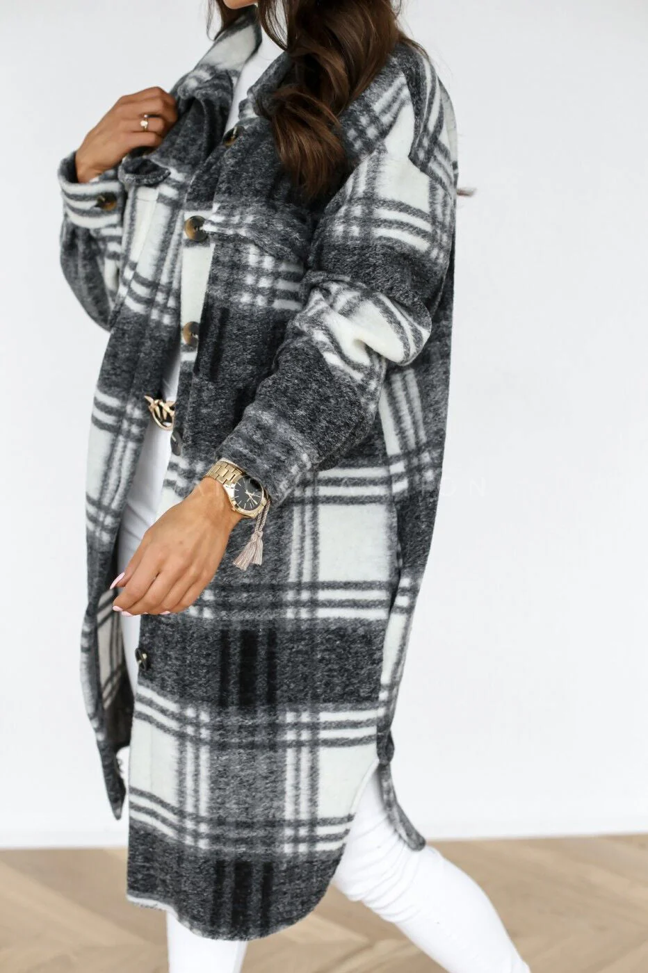 Plaid Button Down Shirt Coat - Image 10