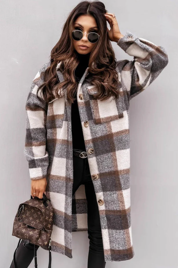 Plaid Button Down Shirt Coat - Image 4