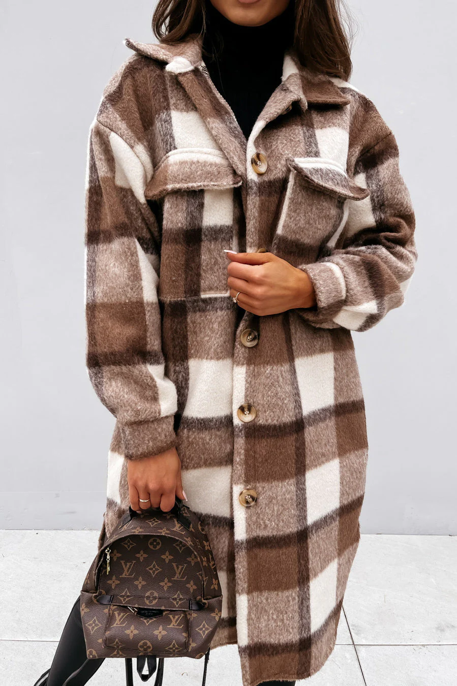 Plaid Button Down Shirt Coat - Image 6