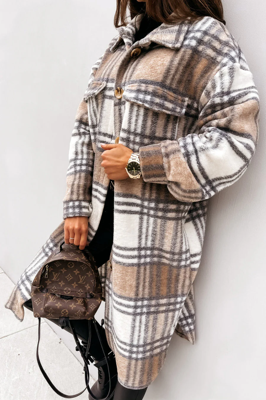 Plaid Button Down Shirt Coat - Image 8