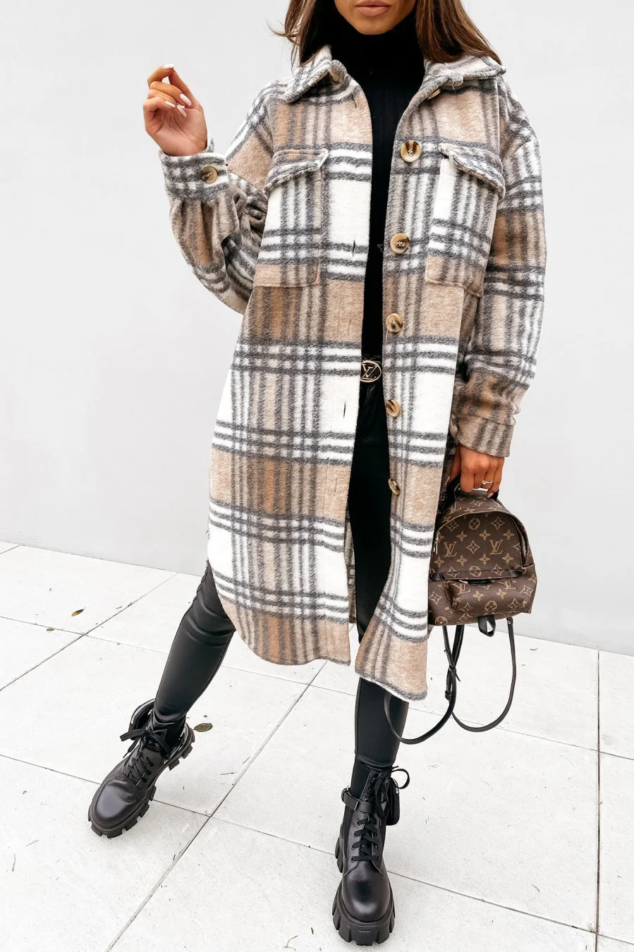 Plaid Button Down Shirt Coat - Image 9