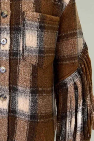 Plaid Fringe Wool Crop Coat - Image 5