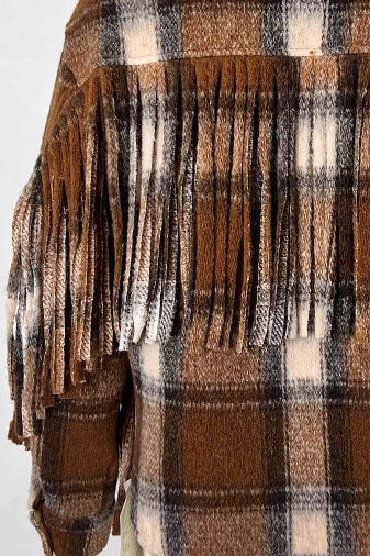 Plaid Fringe Wool Crop Coat - Image 6