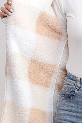 Plaid Fuzzy Hooded Mid-Length Coat - Image 4
