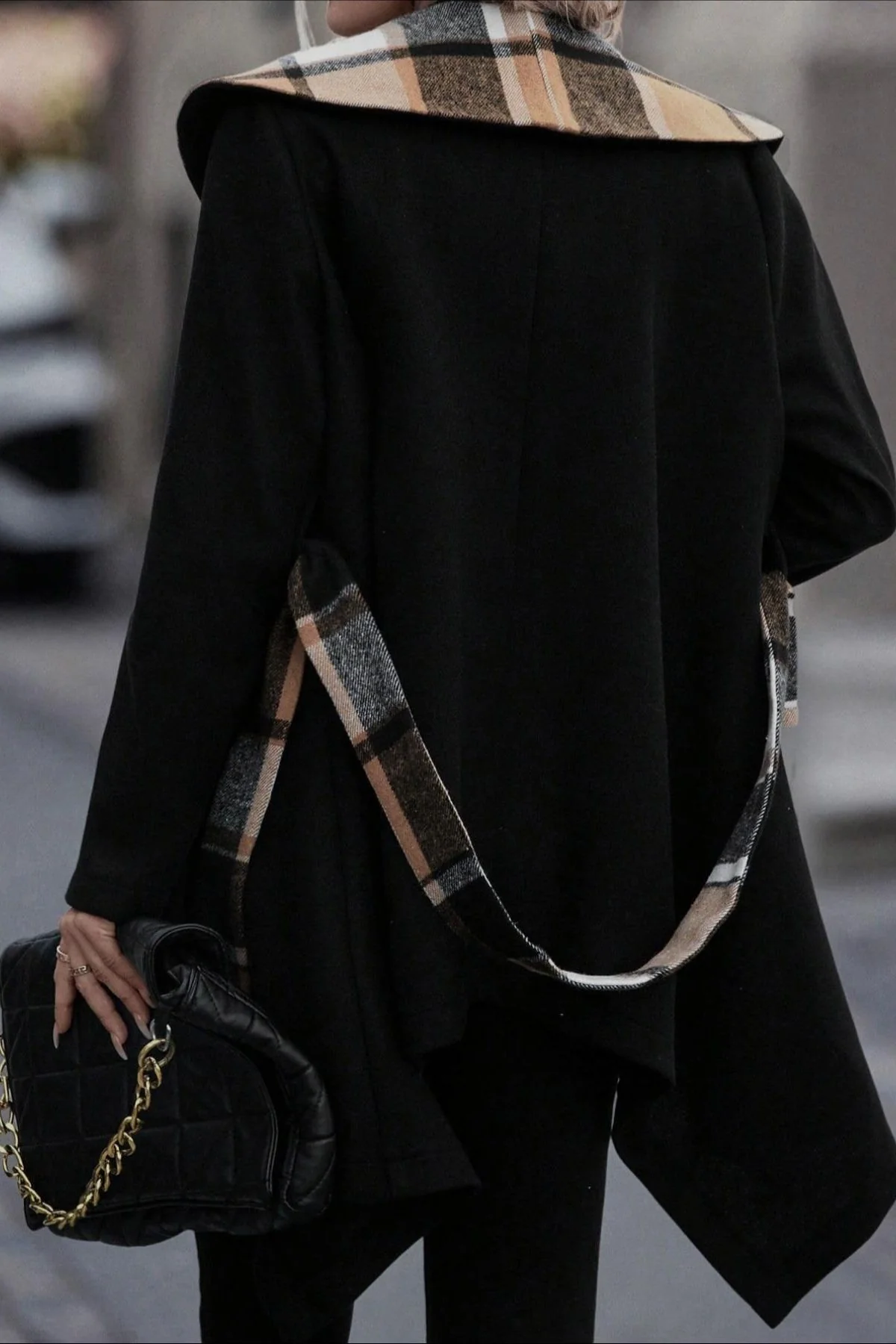 Plaid Patchwork Belted Wool Coat - Image 4