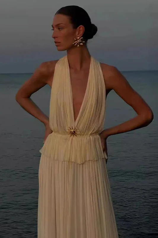 Pleated Halter Top Boho Dress - Image 12
