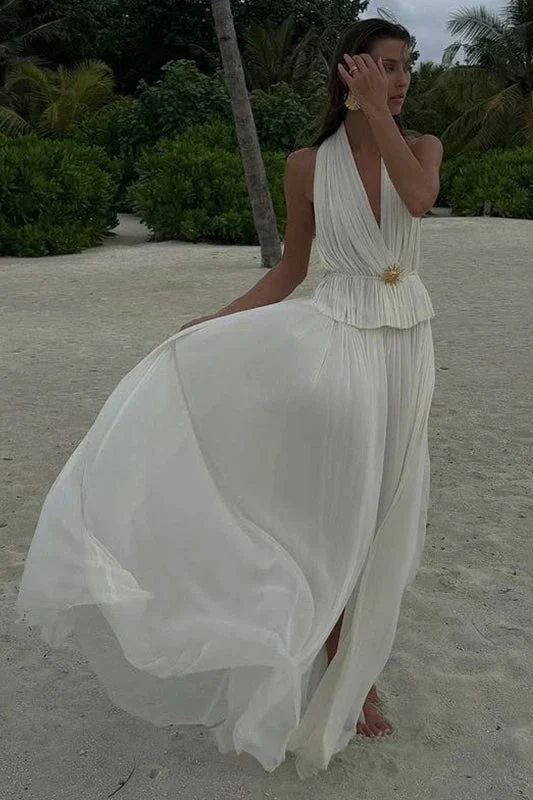 Pleated Halter Top Boho Dress - Image 17