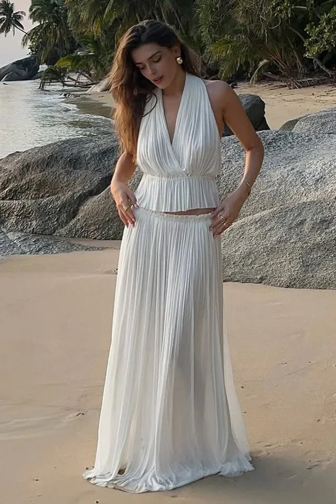 Pleated Halter Top Boho Dress - Image 4