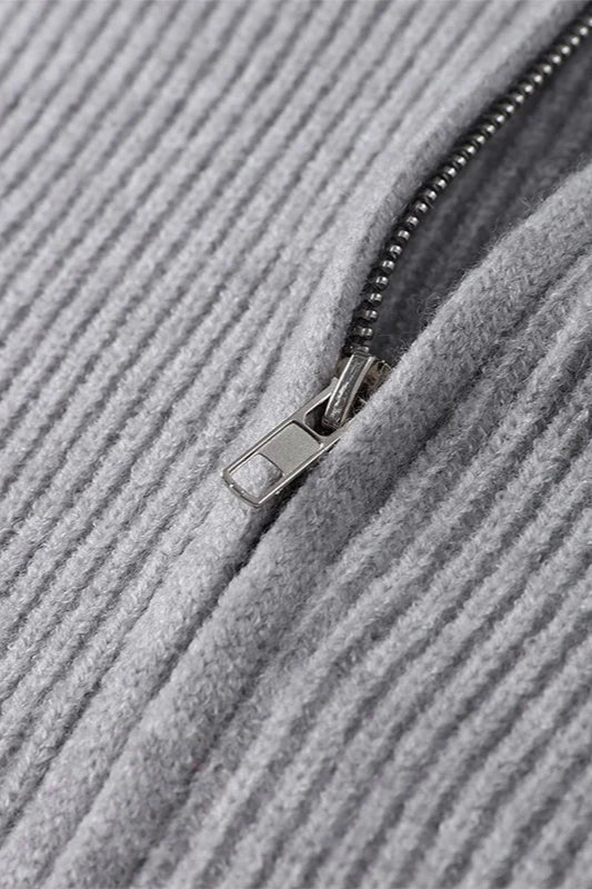Pleated Knit O Neck Zipper Cardigan - Image 10