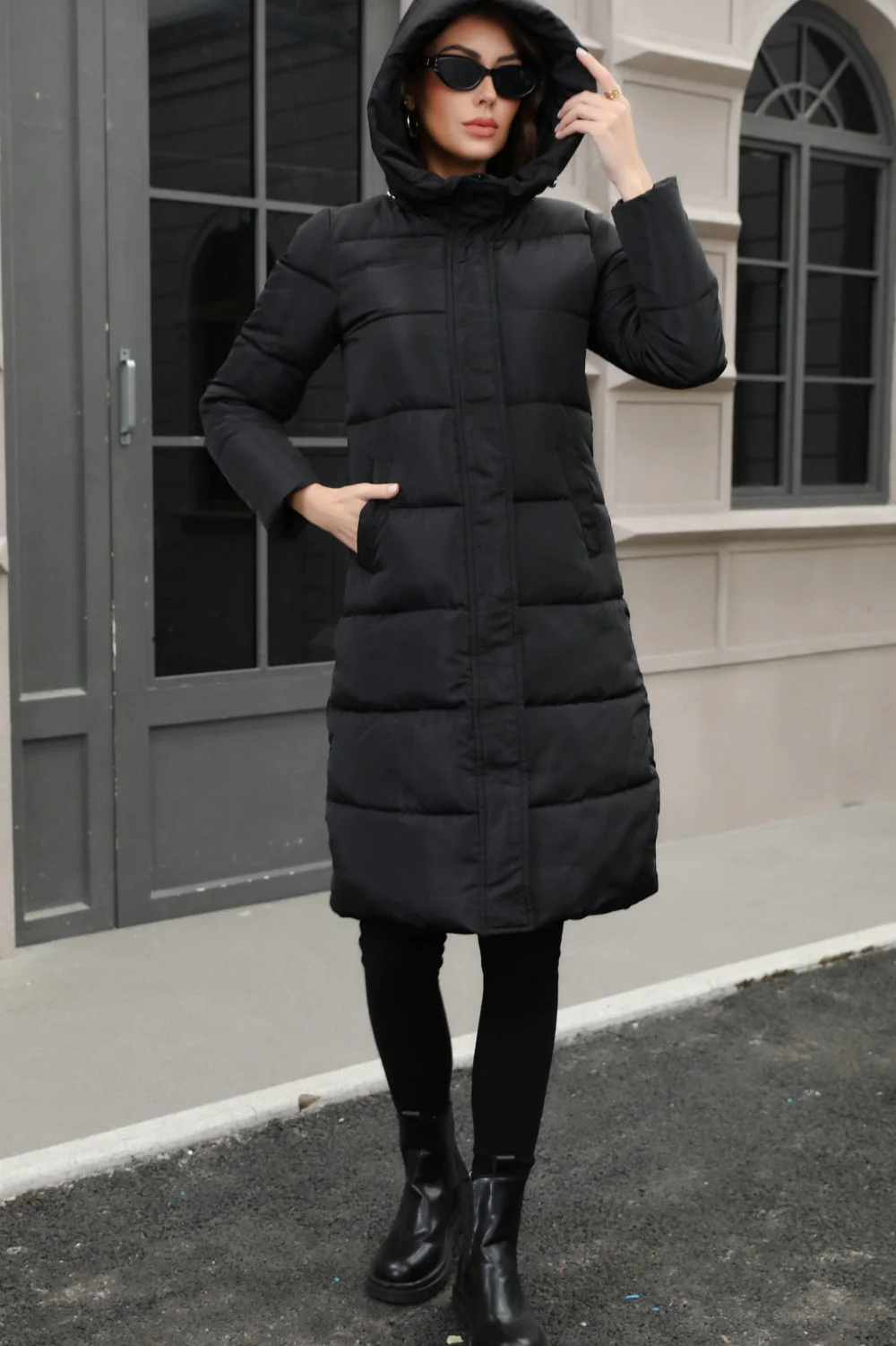 Plus Size Hooded Longline Puffer Coat - Image 10