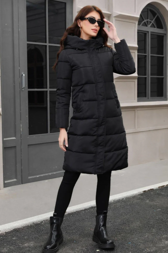 Plus Size Hooded Longline Puffer Coat - Image 2