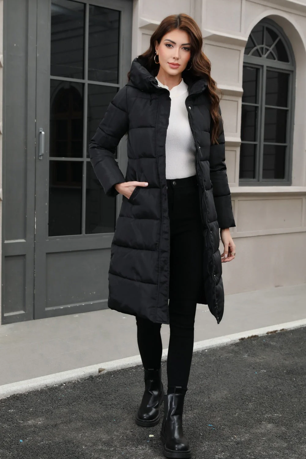Plus Size Hooded Longline Puffer Coat - Image 4
