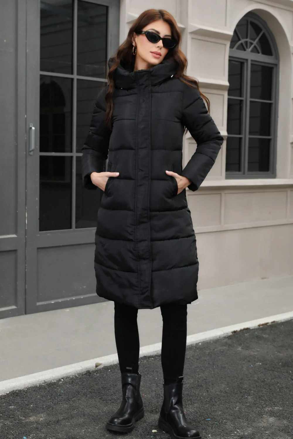 Plus Size Hooded Longline Puffer Coat - Image 7