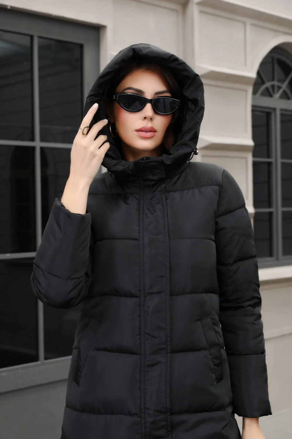 Plus Size Hooded Longline Puffer Coat - Image 8