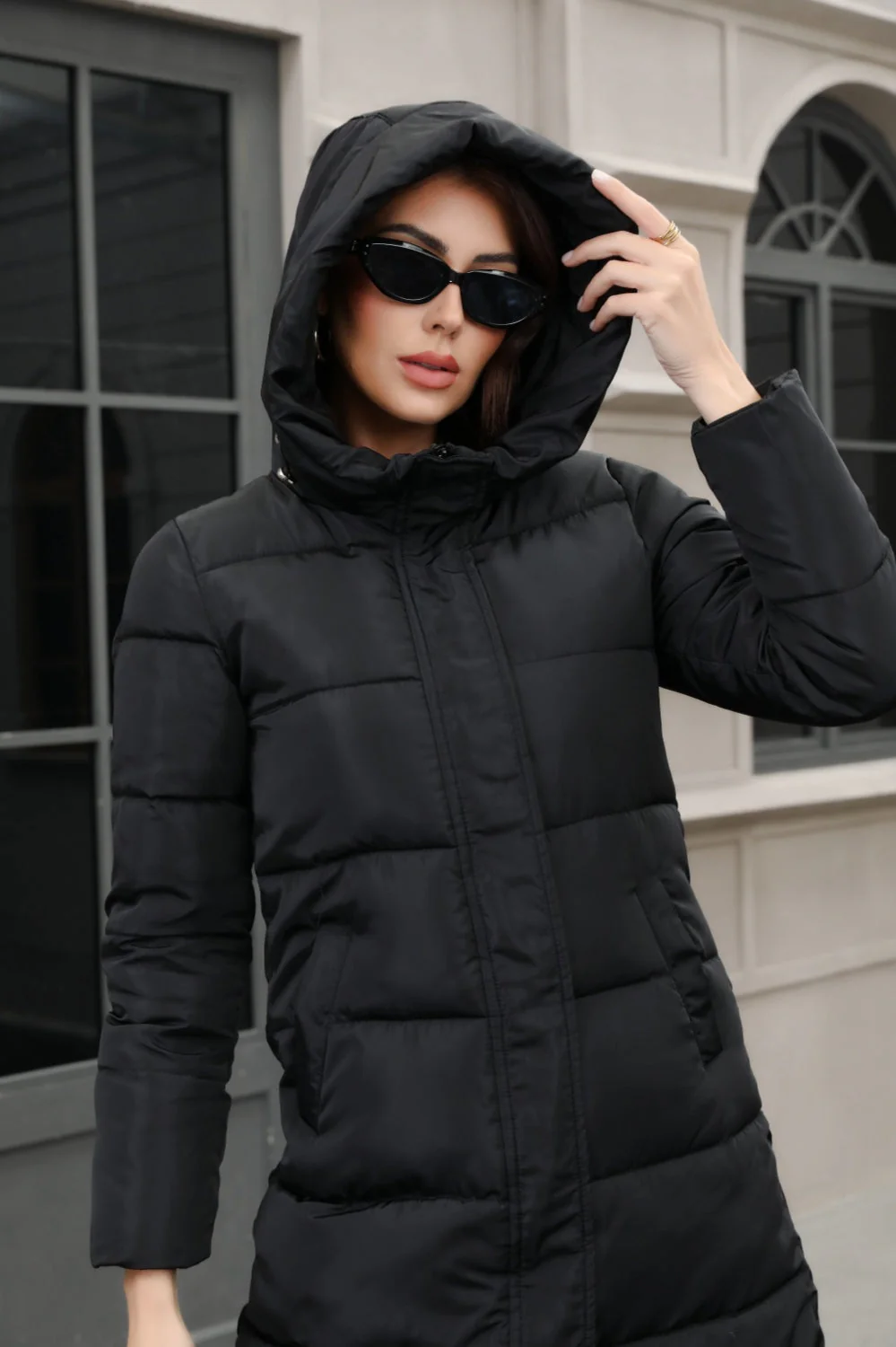 Plus Size Hooded Longline Puffer Coat - Image 9