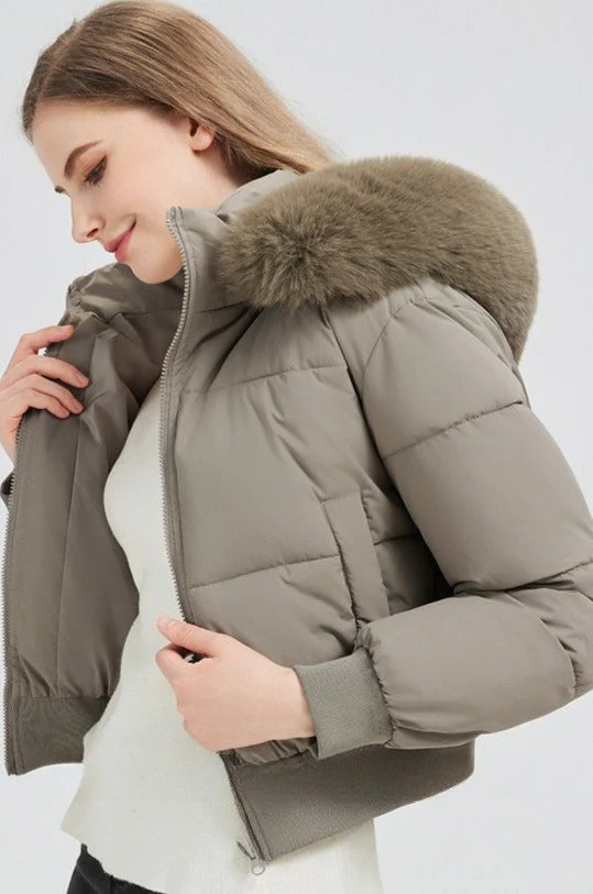 Plush Hooded Faux Fur Collar Puffer Jacket - Image 2