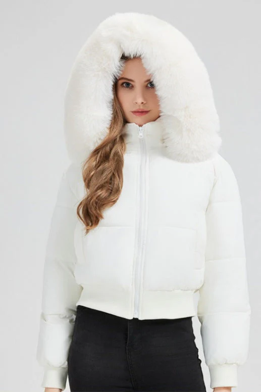Plush Hooded Faux Fur Collar Puffer Jacket - Image 3