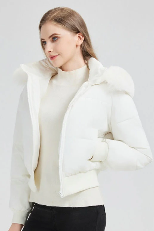 Plush Hooded Faux Fur Collar Puffer Jacket - Image 4