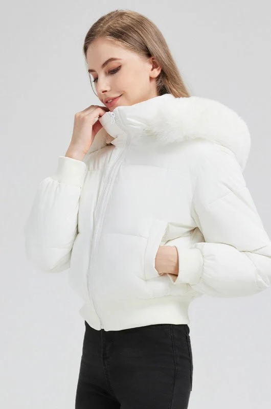 Plush Hooded Faux Fur Collar Puffer Jacket - Image 5