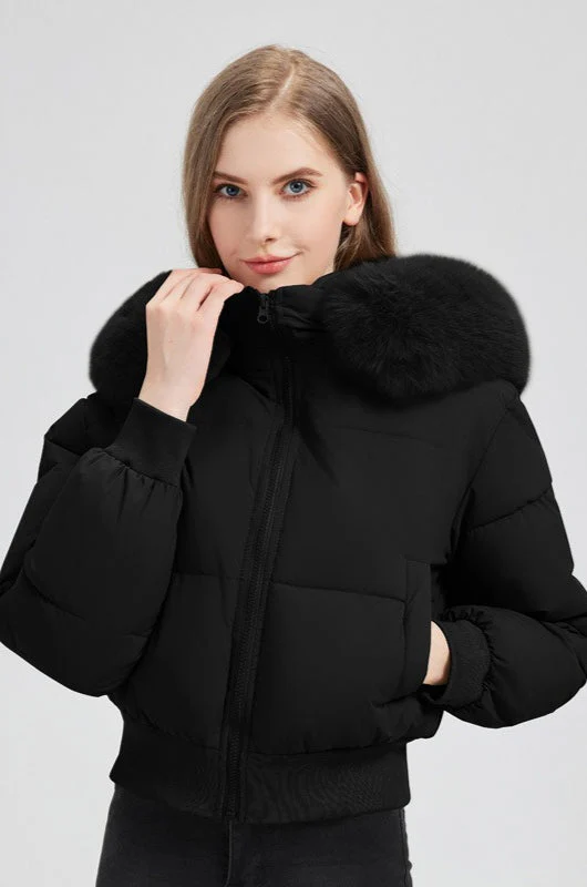 Plush Hooded Faux Fur Collar Puffer Jacket - Image 6